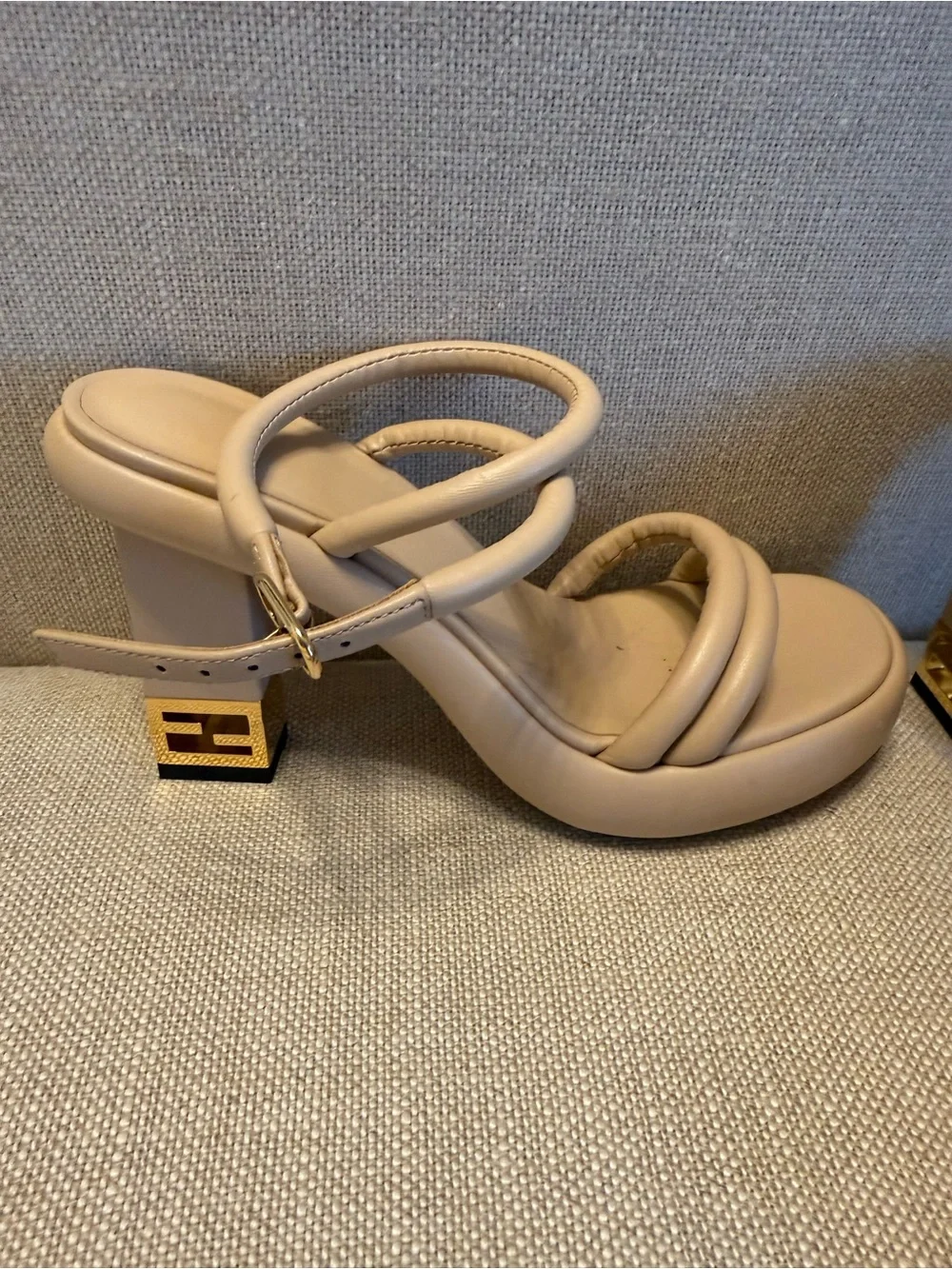 FENDI Nappa Baguette Ankle Strap 110mm Platform Sandals 36
